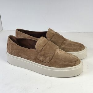 Aquatalia Tan Suede Leather Platform Loafers